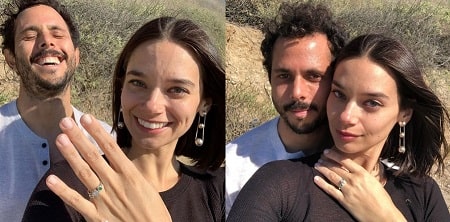 In picture, Michelle Vawer showing her engagement ring along with her to-be husband, Ari Taymor.